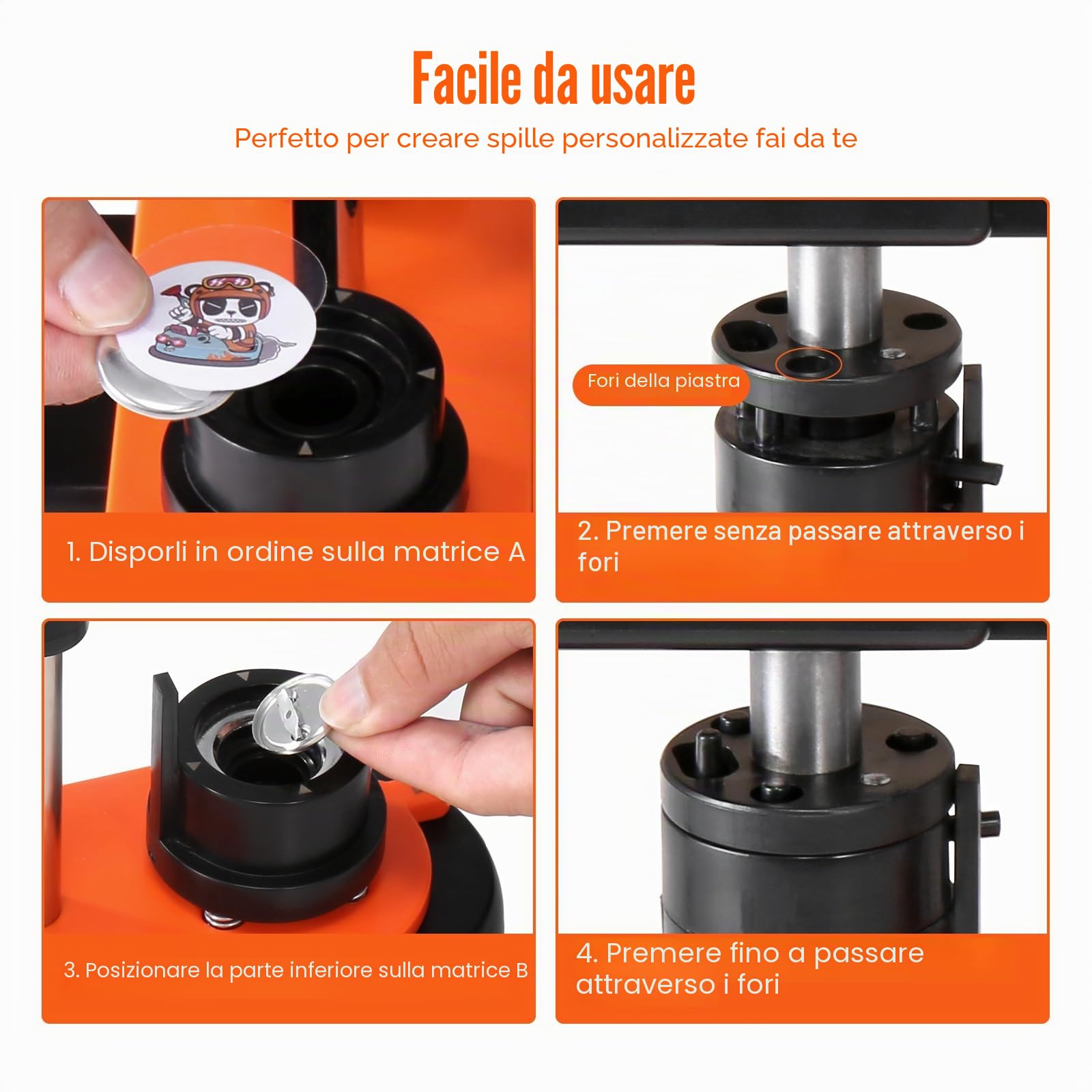 VEVOR Kit per Fustellatrice Manuale di Badge Spillo Bottoni Diametro 25mm 500 Pezzi, Kit di Punzonatrice Manuale in Plastica per Badge Spillo Fai-da-te con Accessori Completi Modelli da Diametro 25mm