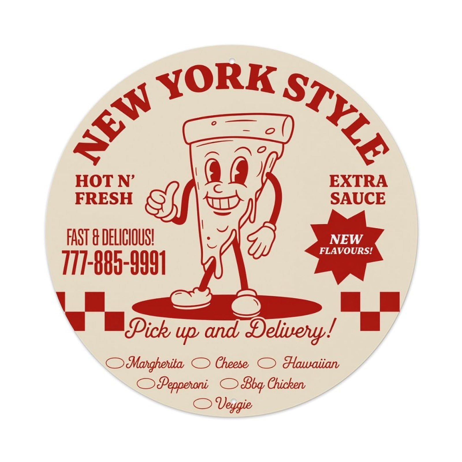 New York Style Pizza Slice Character Metal Tin Sign Vintage Garden Bedroom Cafe Bar Man Cave Home Wall Decor Metal Poster 8x8 inches