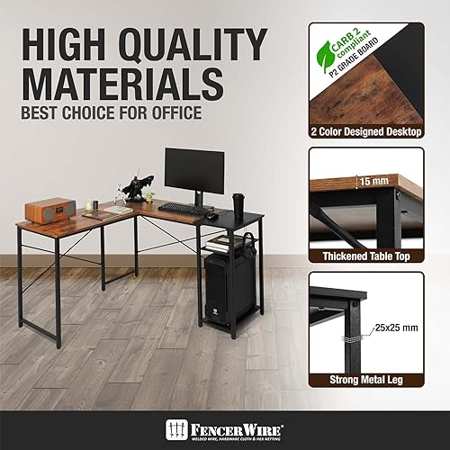 Miniatura 7 de Fencer Wire Escritorio para computadora de oficina en casa en forma de L de 59 pulgadas con estantes de almacenamiento de 2 niveles, escritorio de