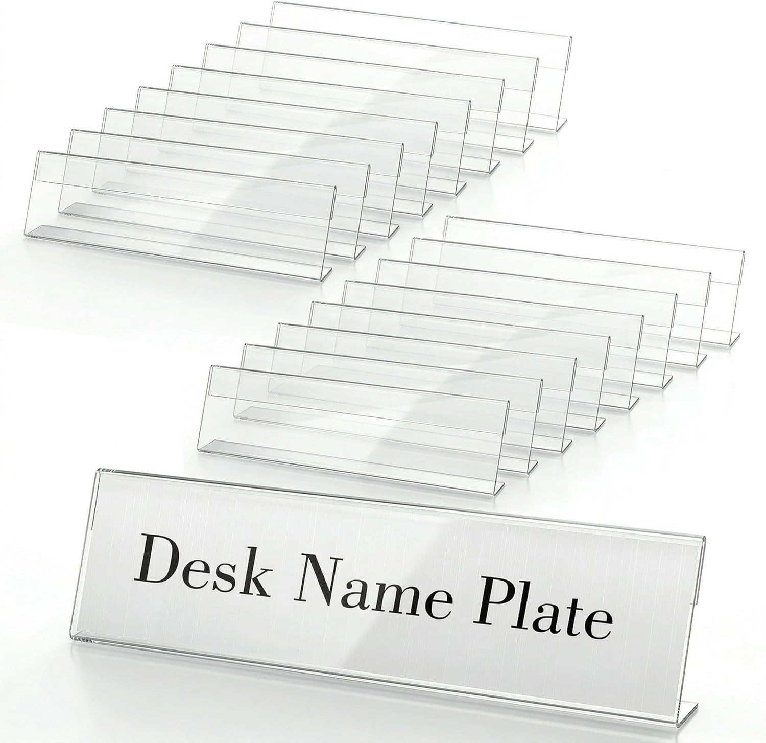 16 Pcs Acrylic Name Plates for Desks, 2x8 Clear Desk Names Plate Personalized, Desk Sign Holder for Table Display, Tent Name Plate Display for Office Conference, Business Event/School Classroom