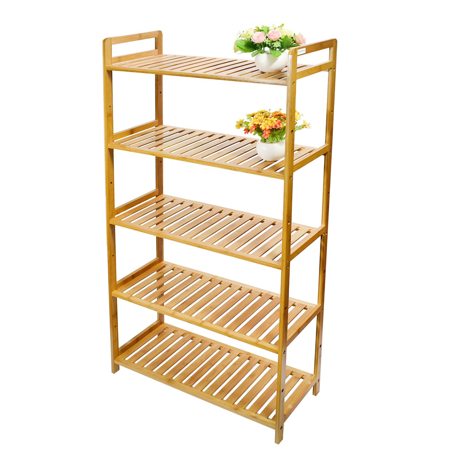 Cyanbamboo Bamboo Bathroom Shelf 5-Tier Storage Cabinet Towel Rack Shelves Standing Living Room Display Shower and Bathroom Organize Shelf (L: 26.8 Inch W: 10.2 Inch H:50.4 Inch)