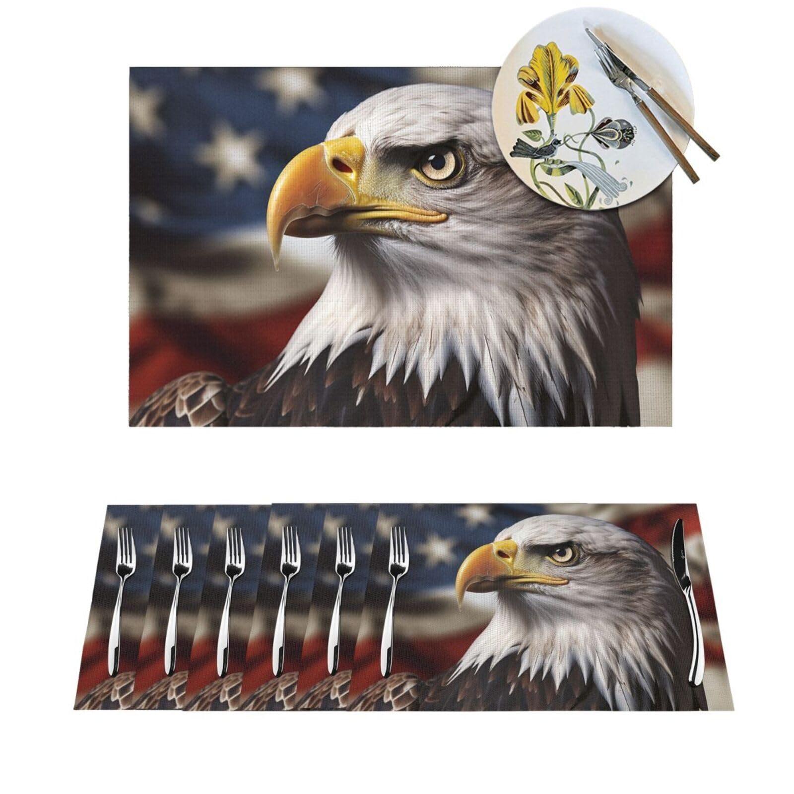 Set de table antidérapant en PVC lot de 4 napperons lavables au motif aigle américain
