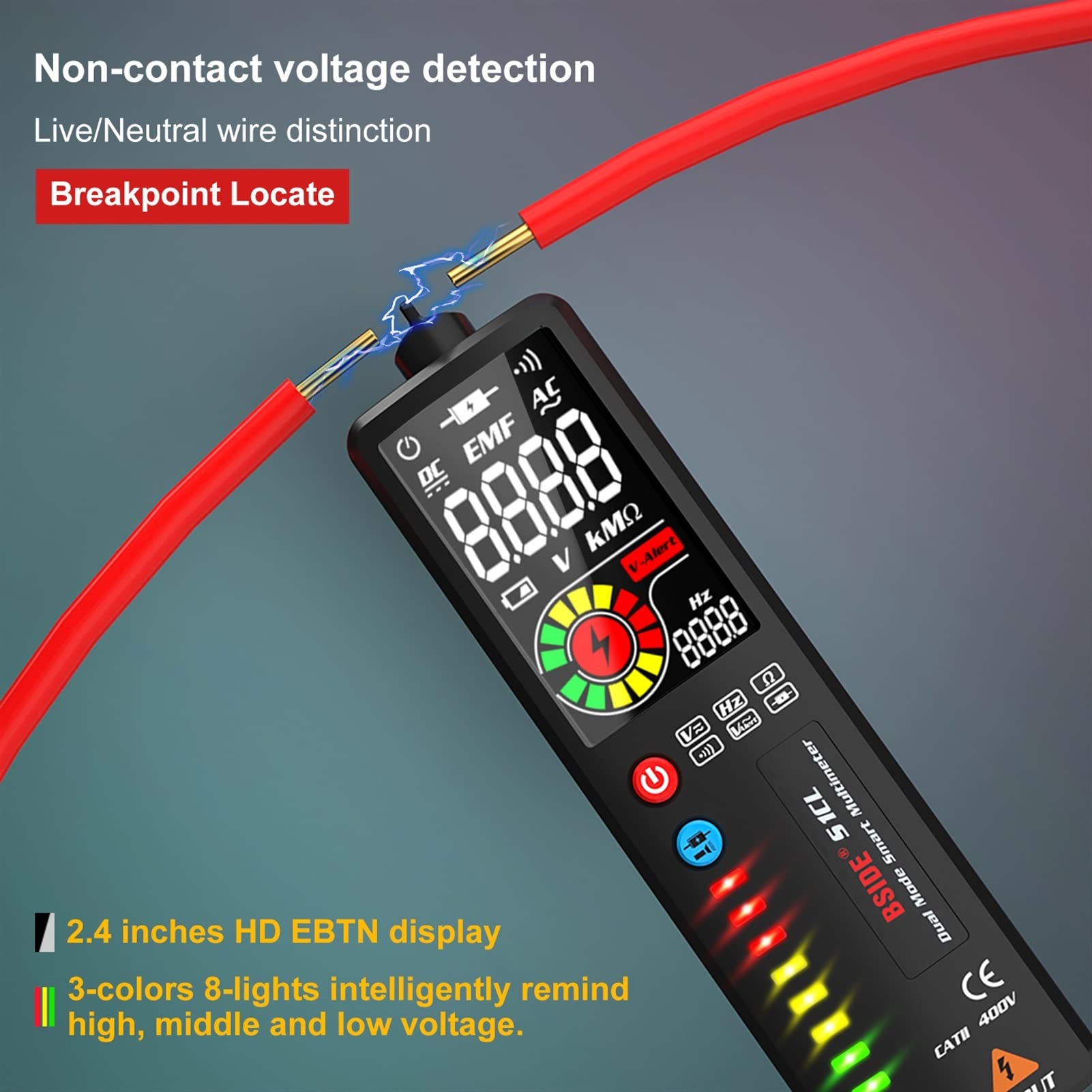 Tester della Batteria, BSIDE 2.4 '' LCD Rilevatore di Tensione Senza Contatto Circuito Volt Penna del Tester del voltmetro NCV Socket Live Wire Check Hz Ohm continuità | BSIDE S1CL New