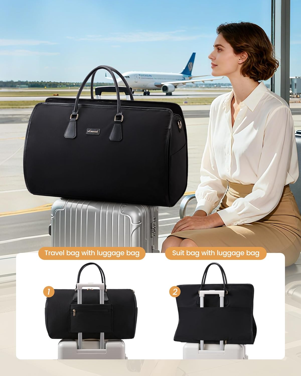 LOVEVOOK Garment Bags for Travel,3 in 1 Garment Duffle Bags for Travel with Shoe Pouch,Carry on Garment Bag for Women Men,Hanging Suitcase Suit Dress Business Travel Bag Weekender Bag - Image 7