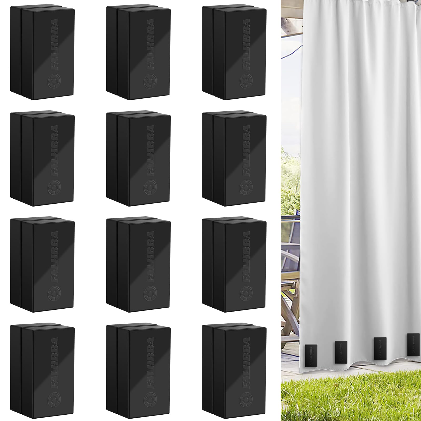 FALHBBA 24 Pcs Outdoor Curtain Weights, Plastic Wrapped Waterproof Curtain Weights Outdoor Magnetic Weights Bottom Square Magnets Weight for Curtains for Heavy Wind,Patio,Mosquito,Cabana,Gazebo,Flags