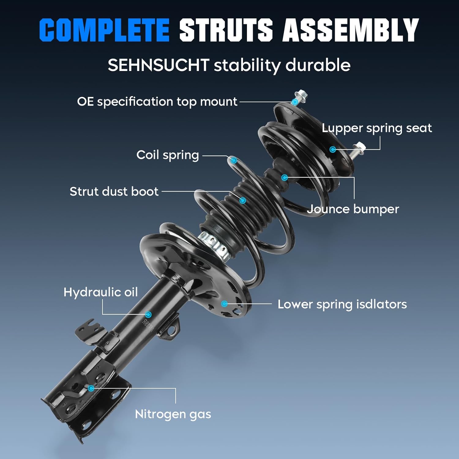 front complete coil spring strut shock absorber compatible with toyota corolla 2014-2019 (1.8l i4 only), pair of hydraulic strut shock absorber replace for 172990 172989