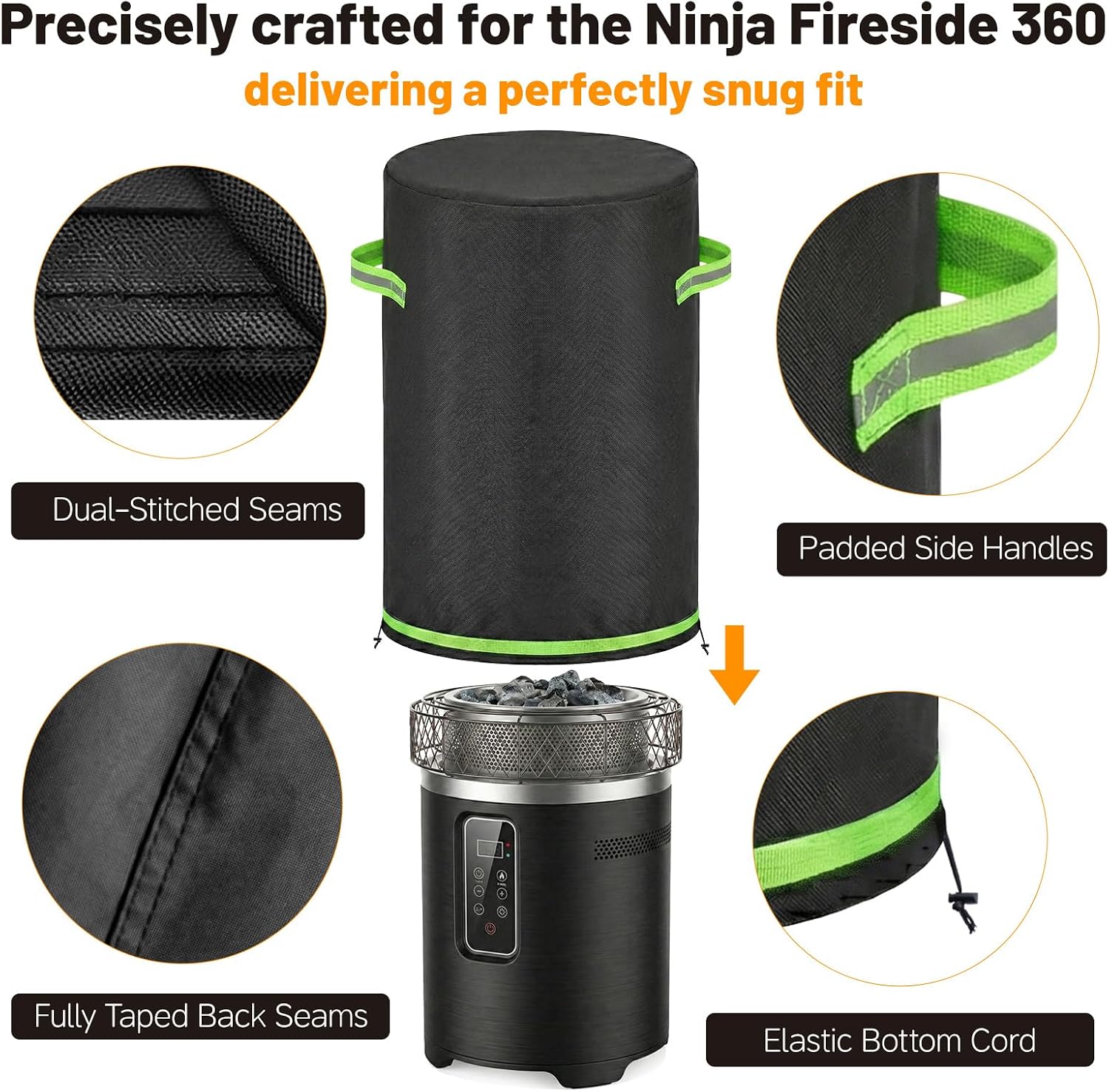 Fire Pit Cover 23.6x23.6x29.1 in, Waterproof 600D Oxford Fire Pit Cover for Firepit, UV & Dust Resistant Outdoor Protective Cover with Drawstring & Handles (Black)