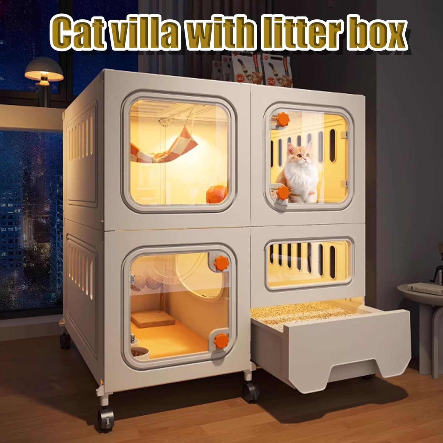 Transparent Indoor Cat Cage with Integrated Litter Box, Ventilated Side Panels for Optimal Airflow, Easy Monitoring, Ideal for Home Use and Comfort