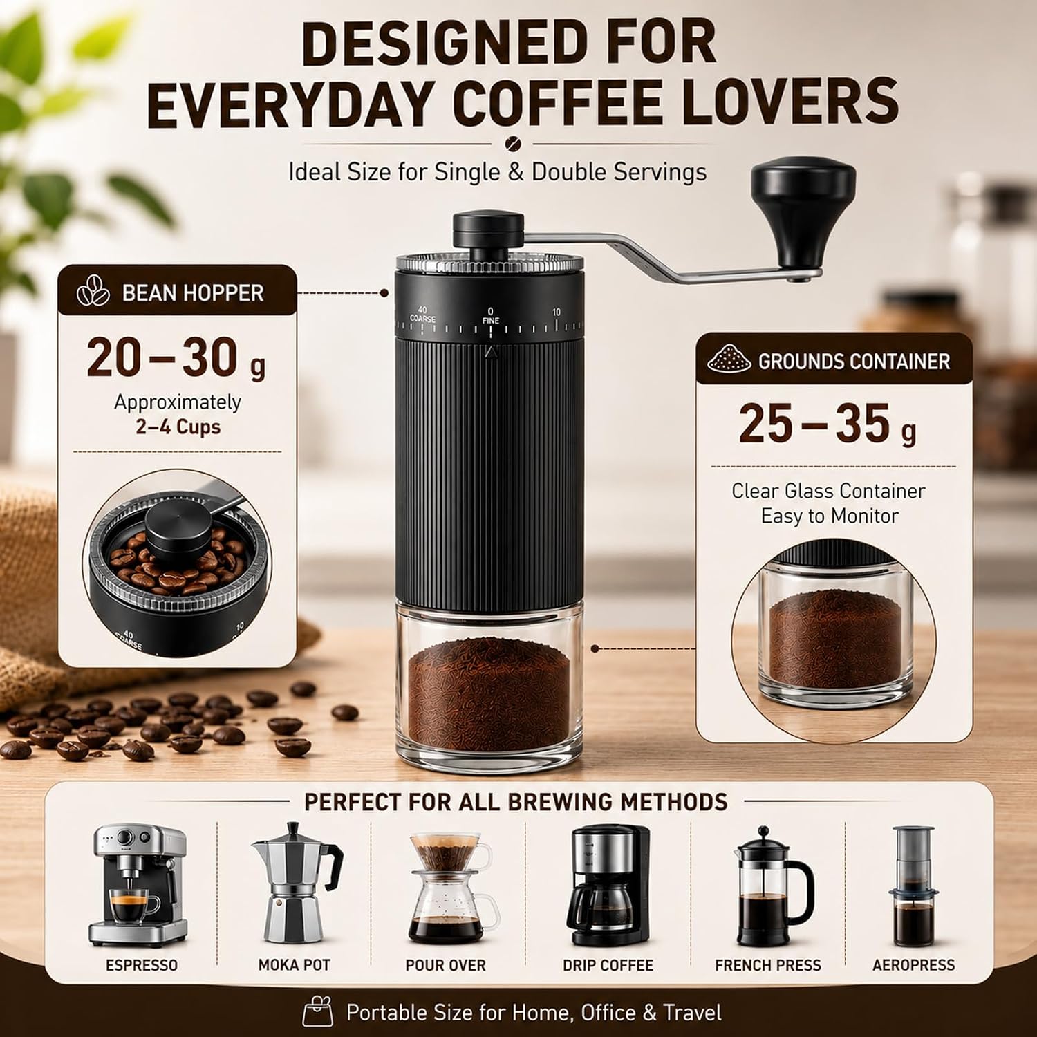Manual Coffee Grinder: 40 Levels External Setting & Ceramic Grinder