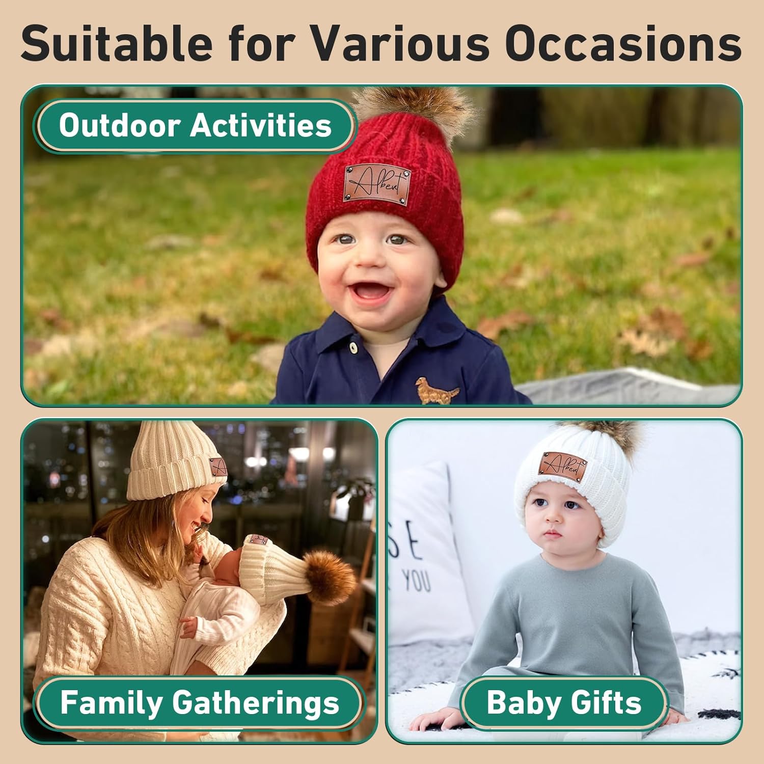 Custom Baby Beanies Winter Hats for Boys Girls - Personalized Pompom Toddler Beanies with Name for Kids Adults - Image 7