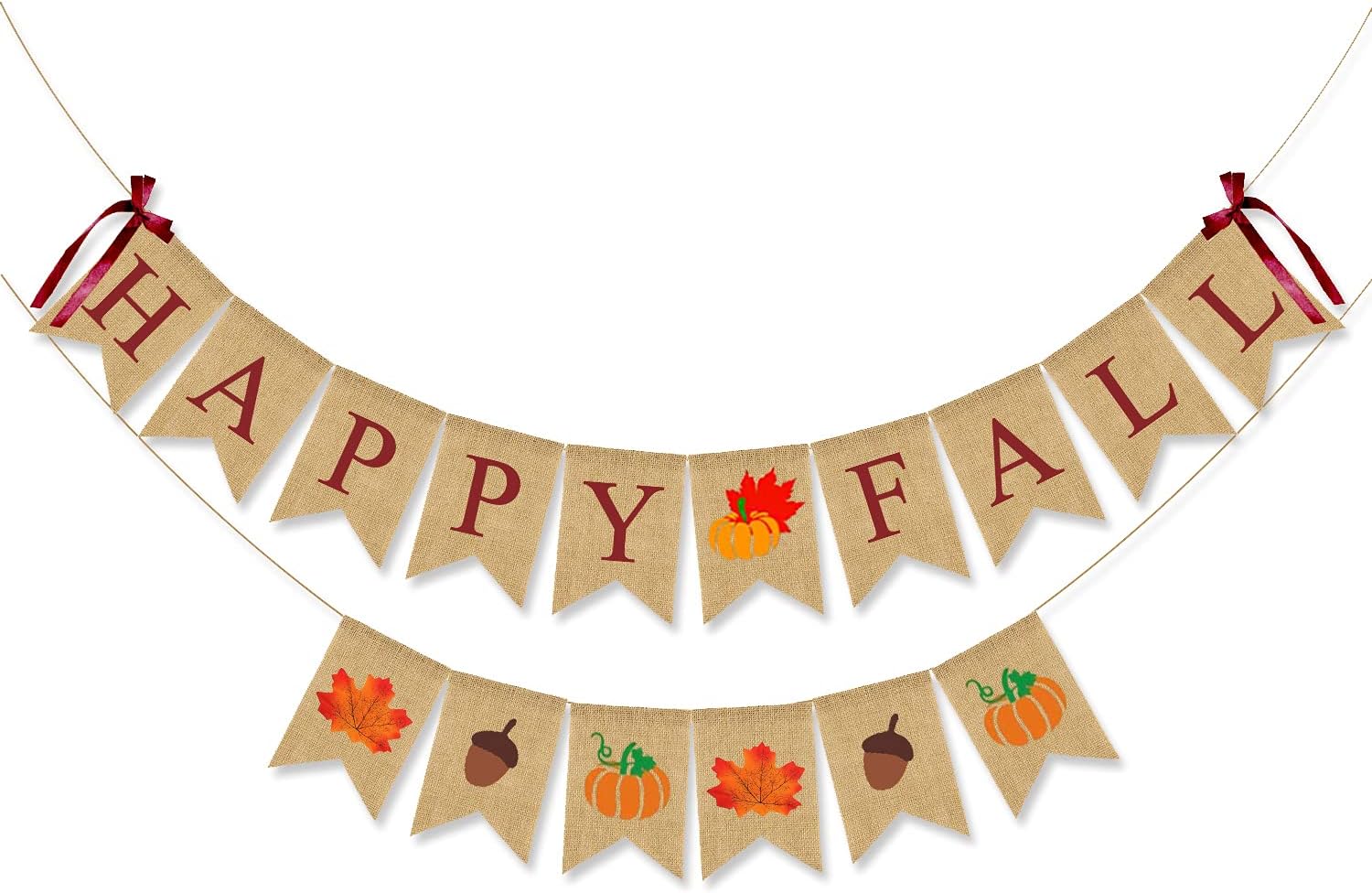 JOZON Happy Fall Burlap Banner Happy Fall Bunting Banner Garland with Pumpkins Maple Leaves Acorn Sign for Autumn Party Decorations Thanksgiving Fall Harvest Decor for Mantle Fireplace Wall