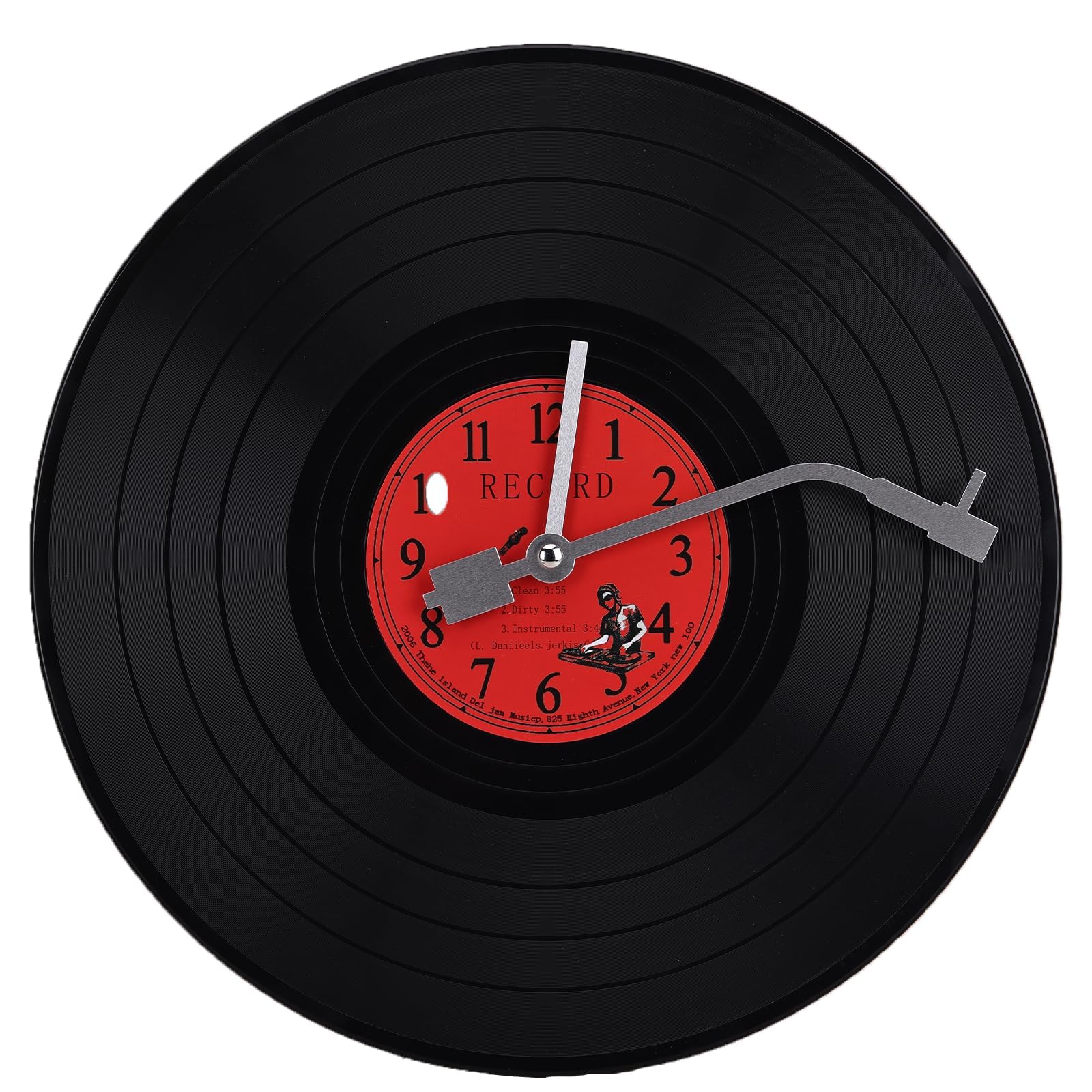 Horloge murale vinyle rouge musicale à piles pour déco salon