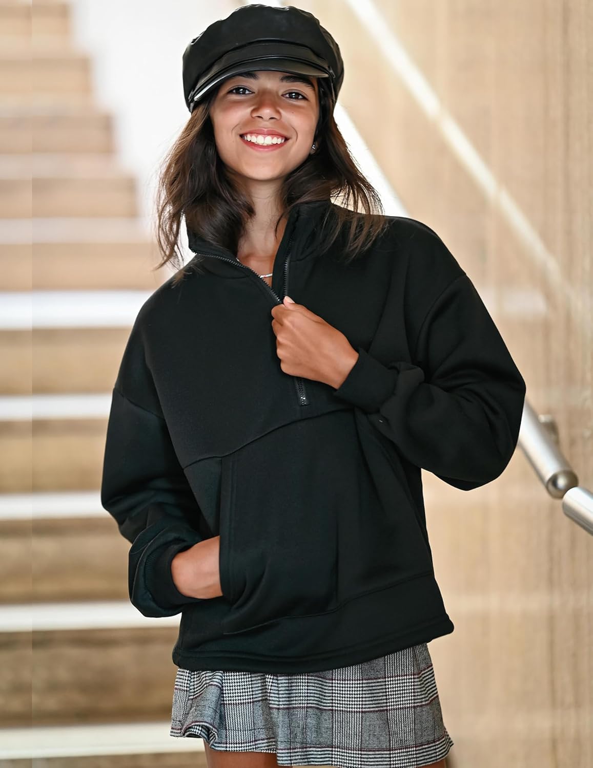 Arshiner Girls Half Zip Sweatshirt with Drawstring Hem Fleece Quarter Zip Pullover Sweatshirts Fall Clothes for Teen Girl - Image 2