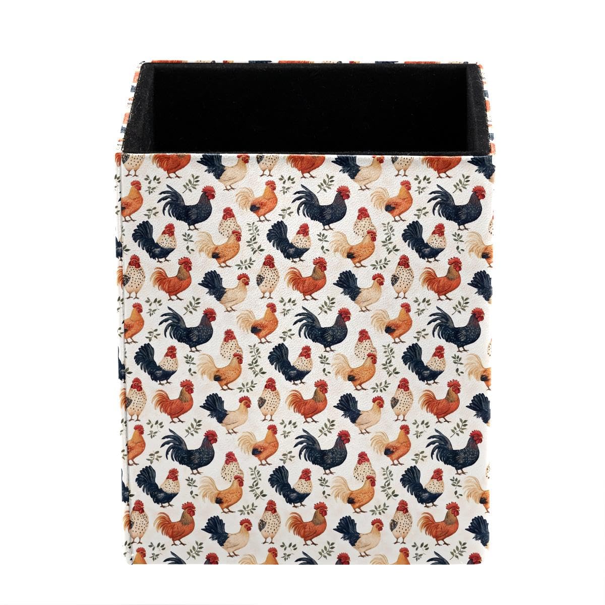 HEOEH Chicken Roosters Pen Holder Pen Pot, Square Pencil Cup for Desk