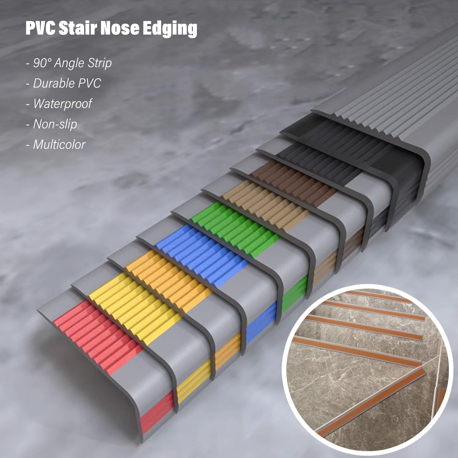 Cinta antideslizante para bordes de escaleras, PVC y goma, protección antideslizante para escalones de interior/exterior, color verde, 7 cm x 127 cm, agarre de seguridad para el hogar y la oficina
