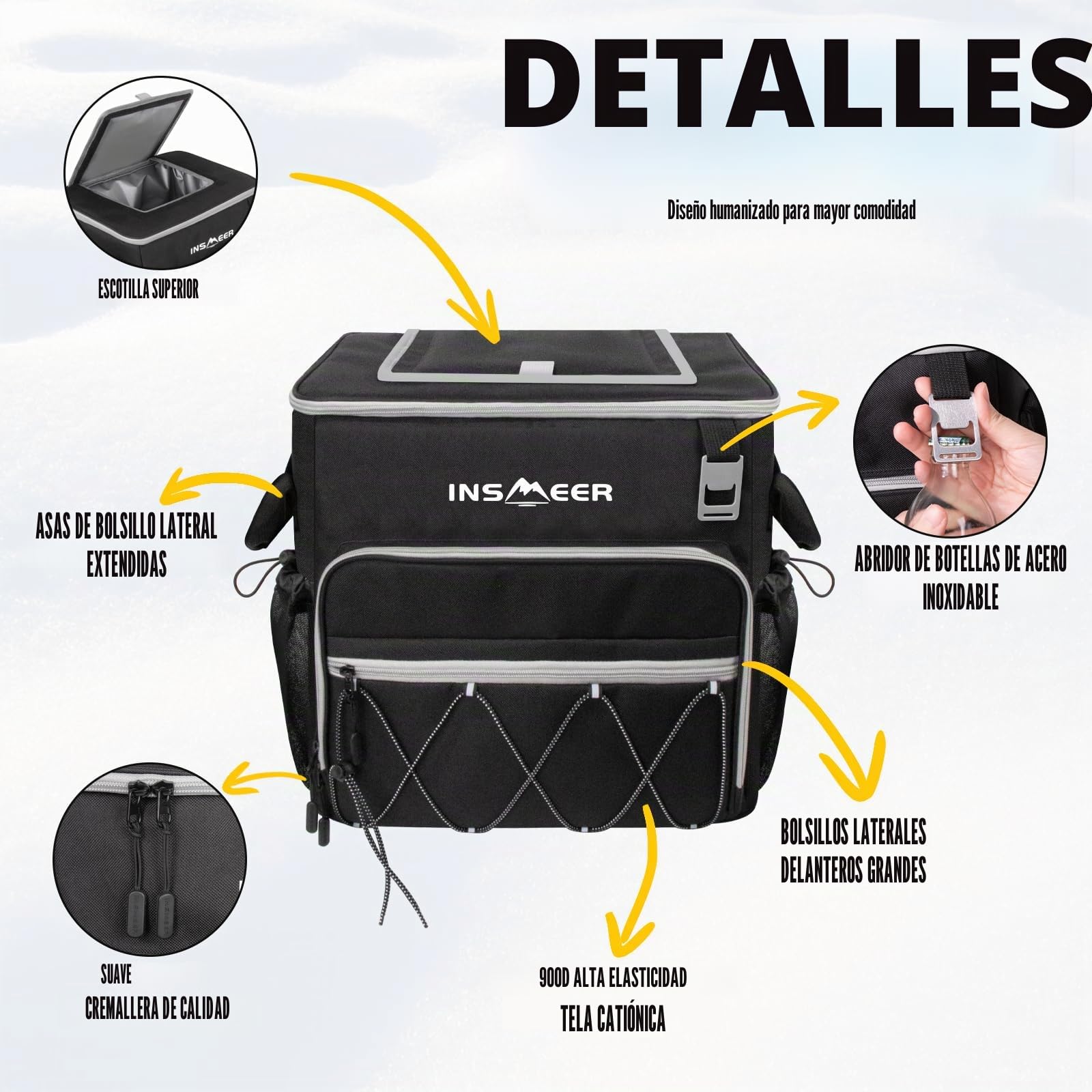 INSMEER Bolsa Térmica, Hielera con Ruedas 60 Latas/40 litros con Ruedas, Bolsas de refrigeración Suaves Plegables/aisladas/a Prueba de Fugas, para Playa, Camping, Picnic, Compras de comestibles