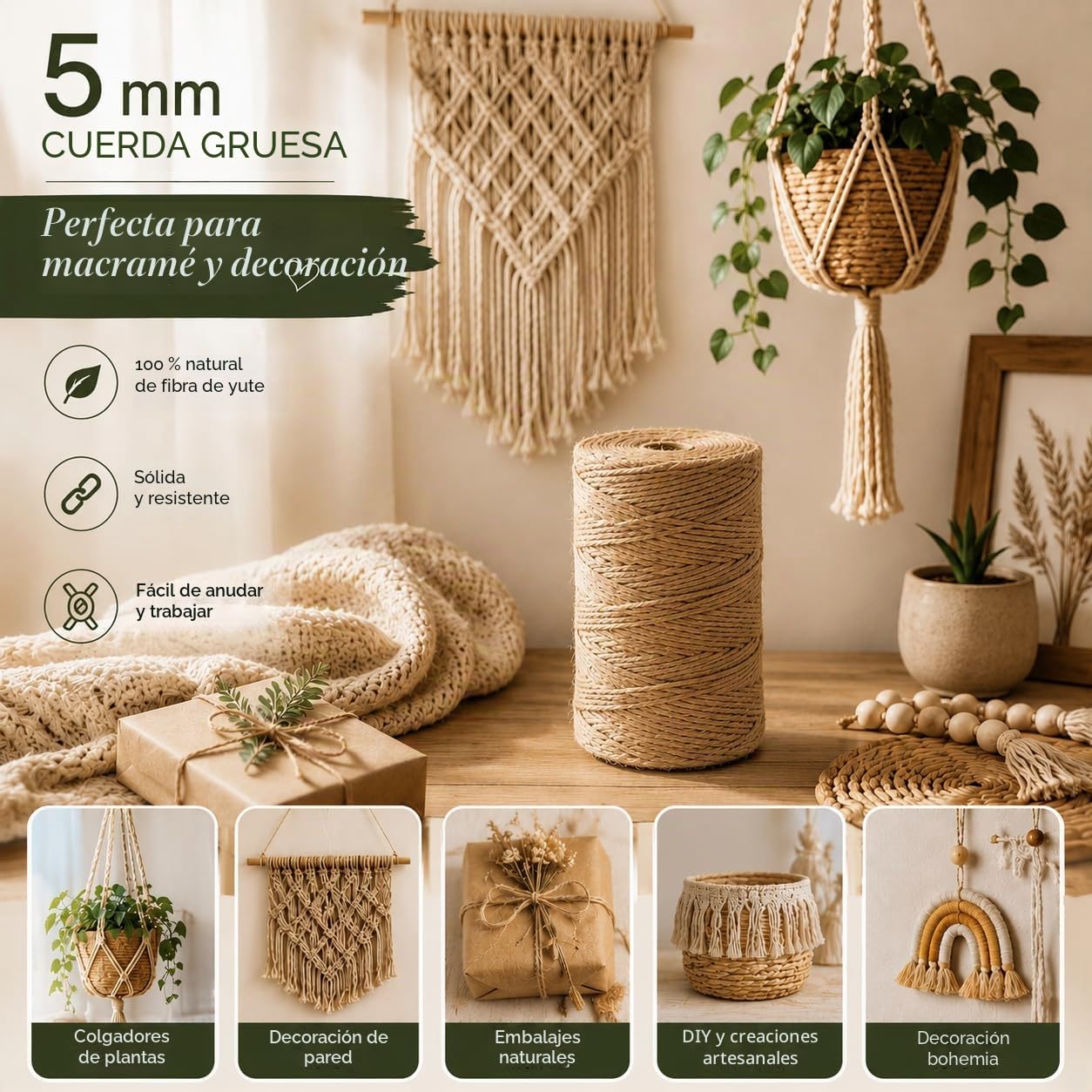 Cordel Yute Natural Ø5 mm ± 100 m La Cordeline CJN33, Natural