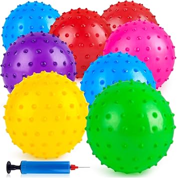 LOVEINUSA 8PCS Bounce Balls with Pump, 7 inch Spiky Massage Sensory Balls for Kids Party Favors