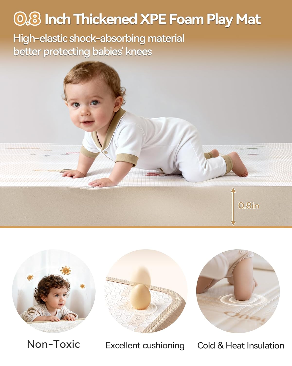 Baby Play Mat, 0.8”Thickened XPE Foam Play Mat for Baby, 71 x 59” Floor Mat with Foldable & Reversible Design, Waterproof PlayMats/Playmat for Babies,Baby Playpen, Infants, Kids, Indoor& Outdoor