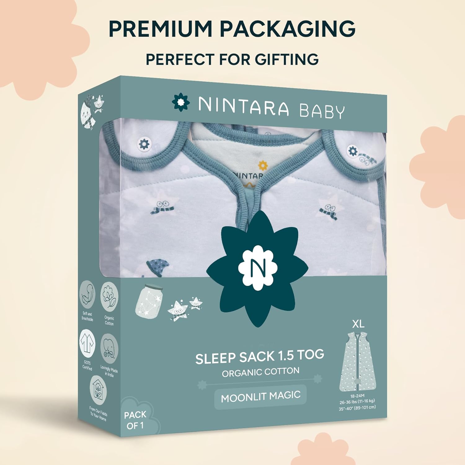 NINTARABABY 1.5 TOG Sleep Sack - Premium Organic Cotton, Soft, Breathable, Wearable Blanket for Newborns, Infants & Toddlers (18-24 Months), Unisex Baby Sleeping Bag, Gifts for Babies - Image 7