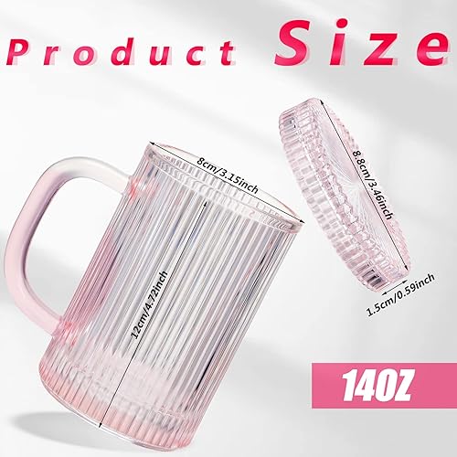 Miniatura 2 de 2 tazas de café de vidrio transparente con tapas de vidrio taza de té vintage con rayas verticales vasos clásicos acanalados con asas tazas de café