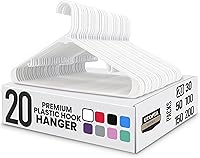 Utopia Home 20 Pack Space Saving Plastic Hangers with Strap Hooks - Durable Closet Organizers for Shirts, Pants, Skirts & Coats White