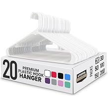 Utopia Home Plastic Hangers 20 Pack - Space Saving Clothes Hanger - Durable &amp; Strong Closet Organizers and Storage with Built-in Strap Hooks - Essential for Shirts, Pants, Skirts &amp; Coats (White)