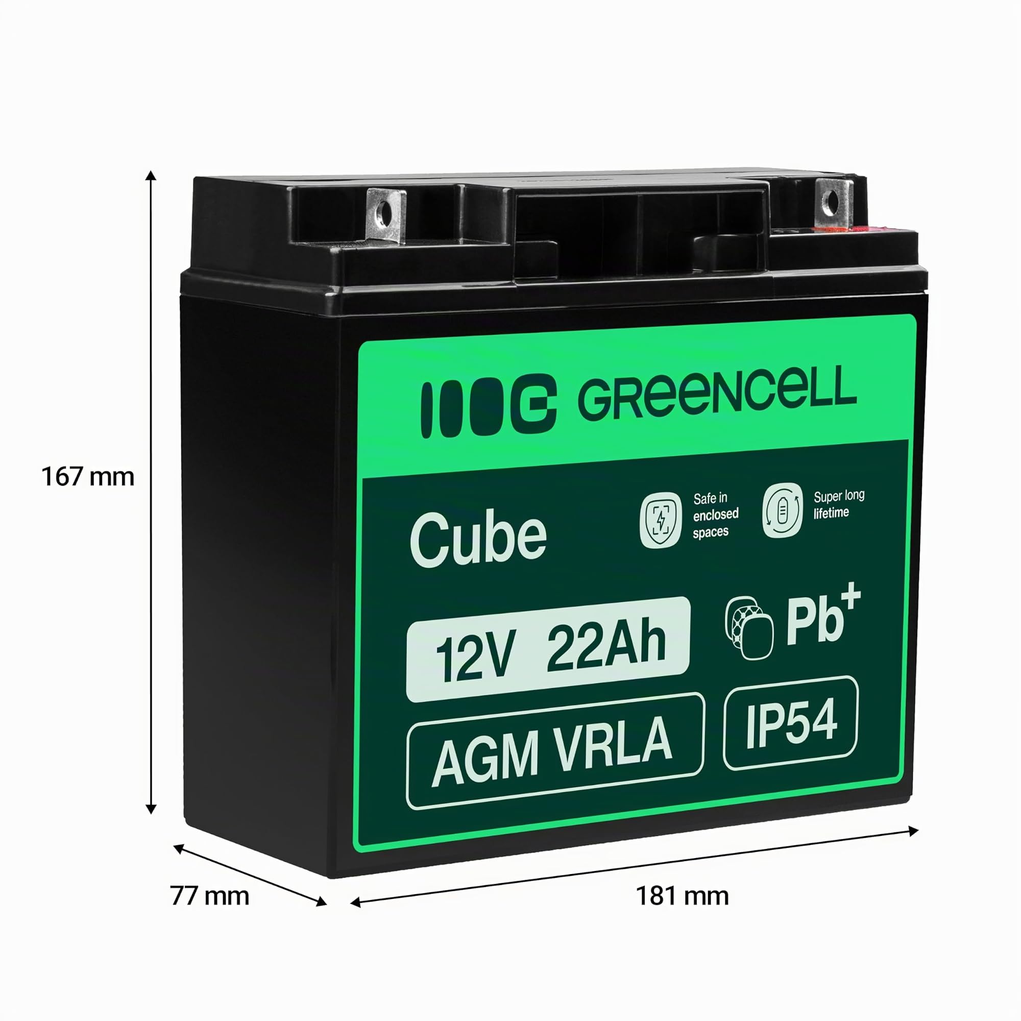 Green Cell AGM 12V 22Ah VRLA Batterie au Plomb pour Jouets et Tondeuses | pour Caisses et Balances, Systèmes d’Alarme et de Sécurité Incendie, Caméras de Surveillance et Systèmes de Télécommunication