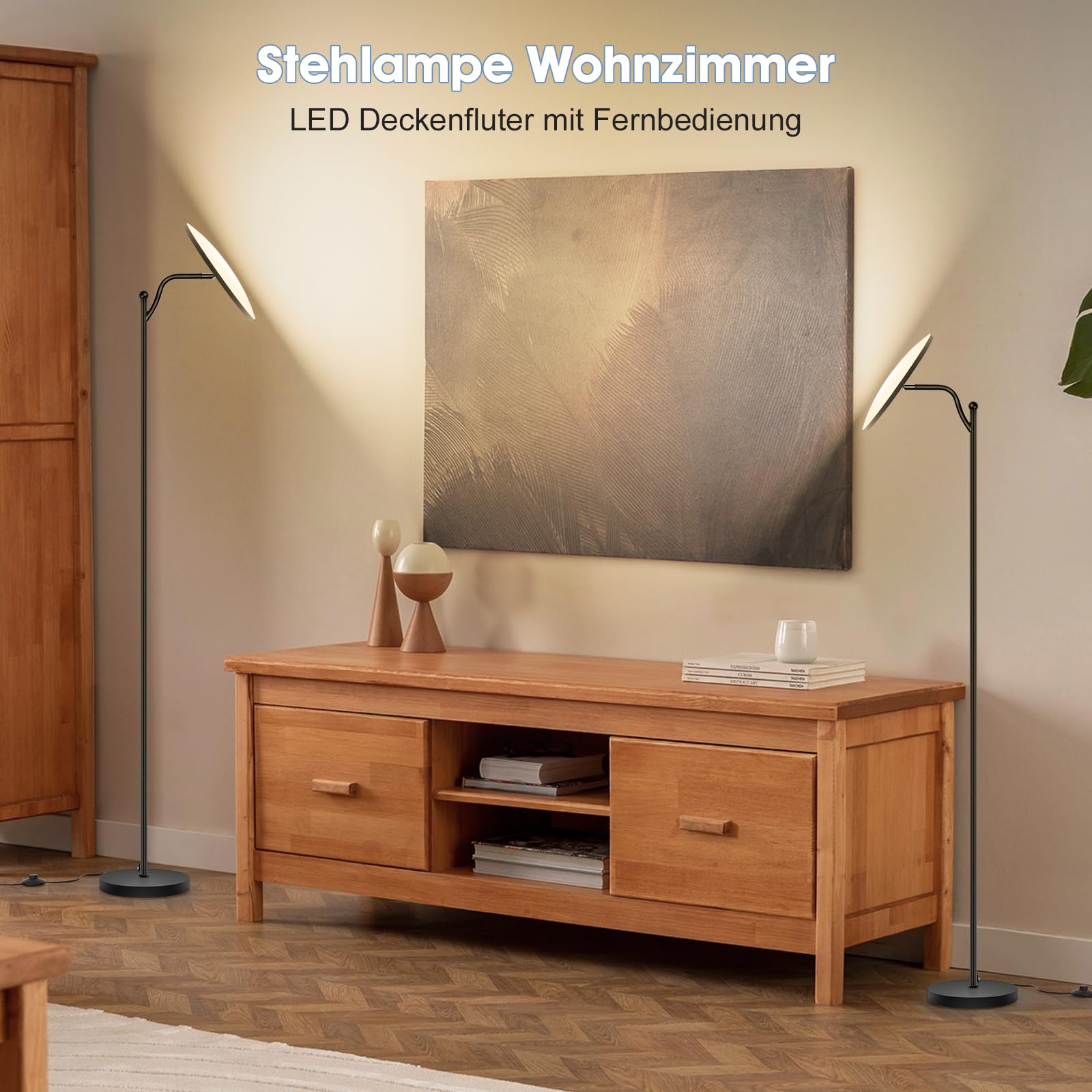 Oraymin Stehlampe Wohnzimmer 32W, Deckenfluter Stehleuchte Dimmbar mit Fernbedienung, 2700K-6500K Stehlampen LED Dimmbar Hohe Stehleuchte, Drehbare Stehlampe für Wohnzimmer Schlafzimmer Büro