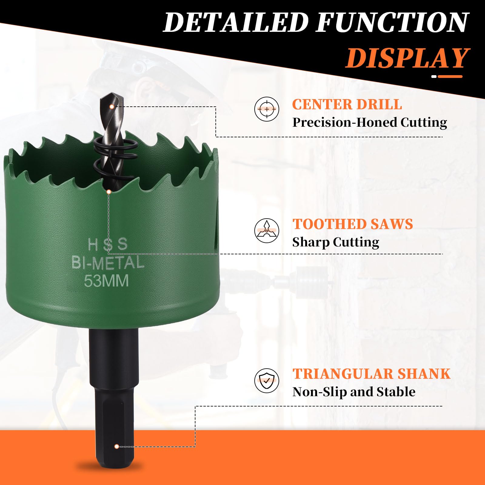 METALLIXITY Bi-Metal Hole Saw 2-1/12", M42 HSS Circular Head 53mm Hole Cutter with Center Drill Bit - Image 3