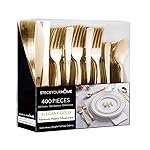 Gold Plastic Silverware Set (400-Pack) - Disposable Heavy Duty Cutlery, 134 Forks, 134 Knives, 134 Spoons for Parties, Weddings, Dinners & Holidays