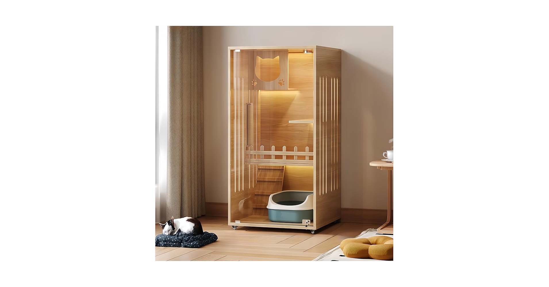 木製キャットケージ 透明扉付き【引き取り】 klj183-4.jpg