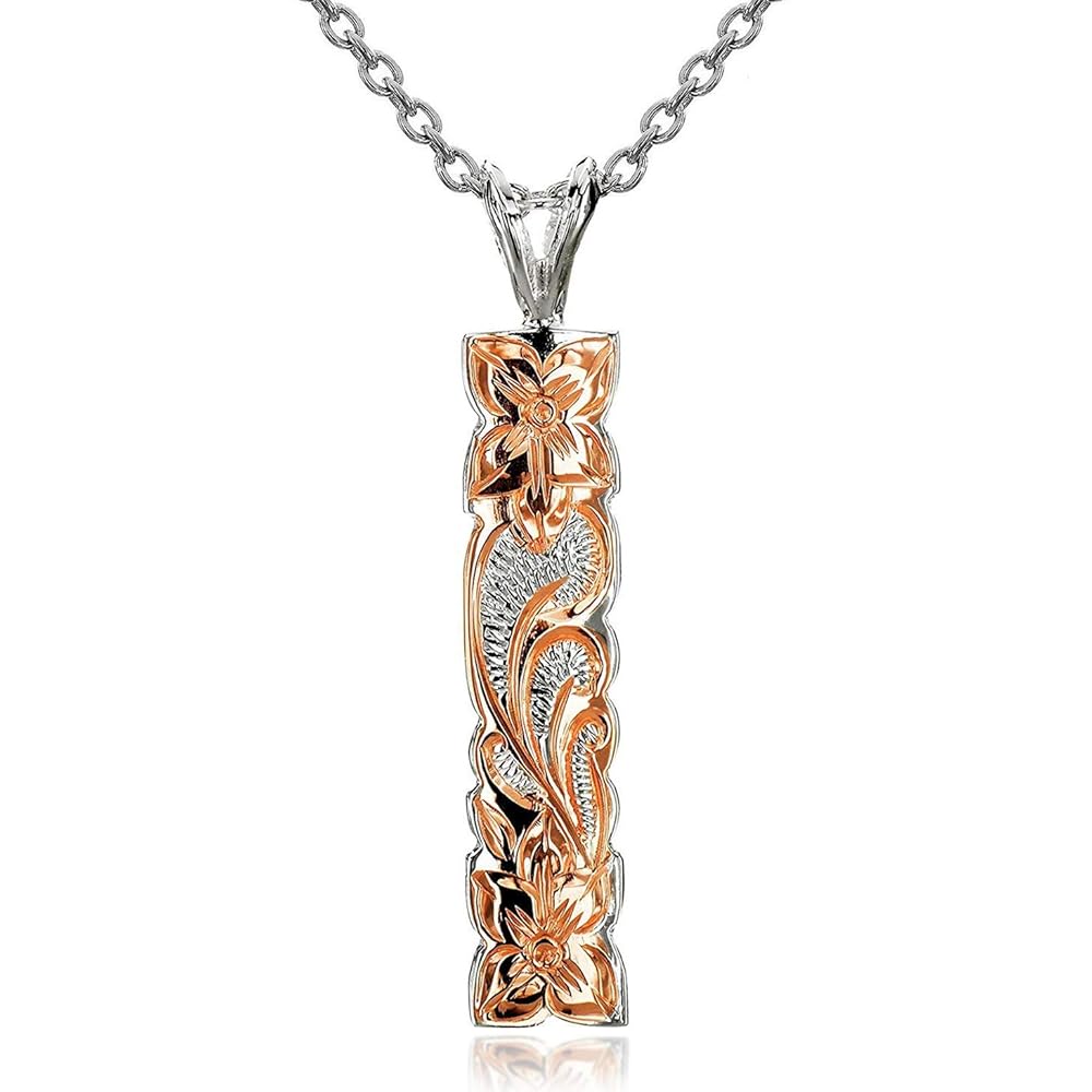 レイラニ ハワイアンジュエリー プルメリア& スクロール（波） 彫り ハートシルバーネックレス ペンダント シルバー925（ロープチェーン4