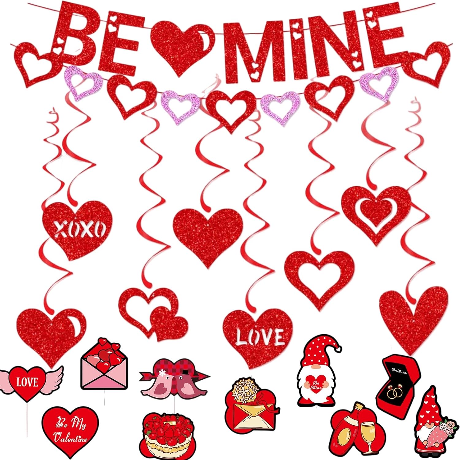 88PCS Valentines Day Decorations Kit Happy Cupcake Toppers Banner
