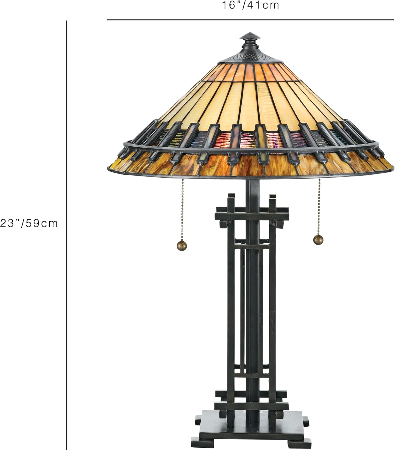 23" Tiffany Table Lamp Genuine Stained Glass Antique Style Geometric Contemporary Design Reading Lamp for Bedroom Living Room Office Vintage Bronze Metal Base 14 lb, Hazel/Off-White