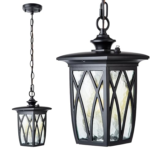 JYZ Dusk to Dawn Outdoor Pendant Lantern, 12 Inch Craftsman