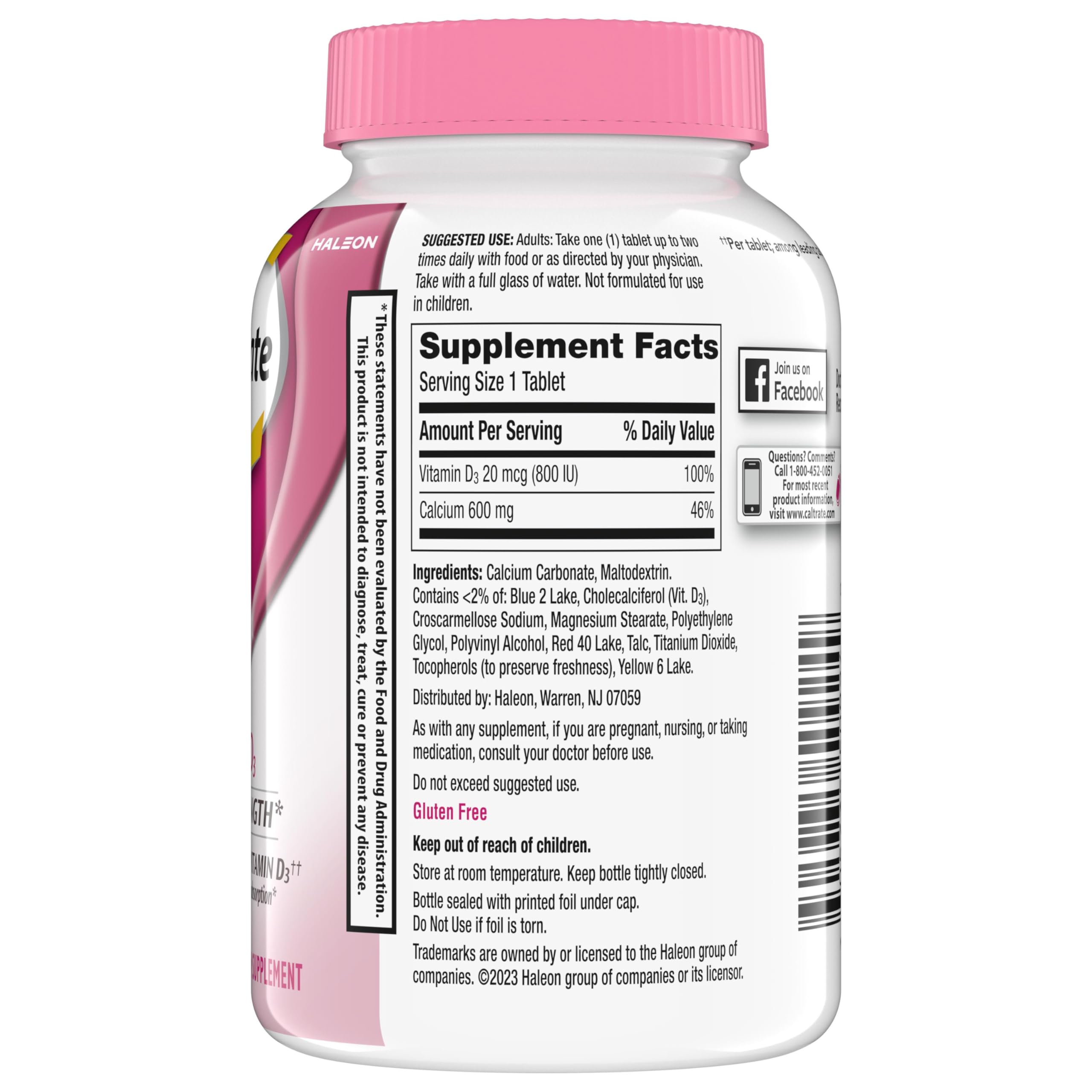 Caltrate 600 Plus D3 Vitamin D and Calcium Supplement Tablets, 120 Count — Amazon image 12