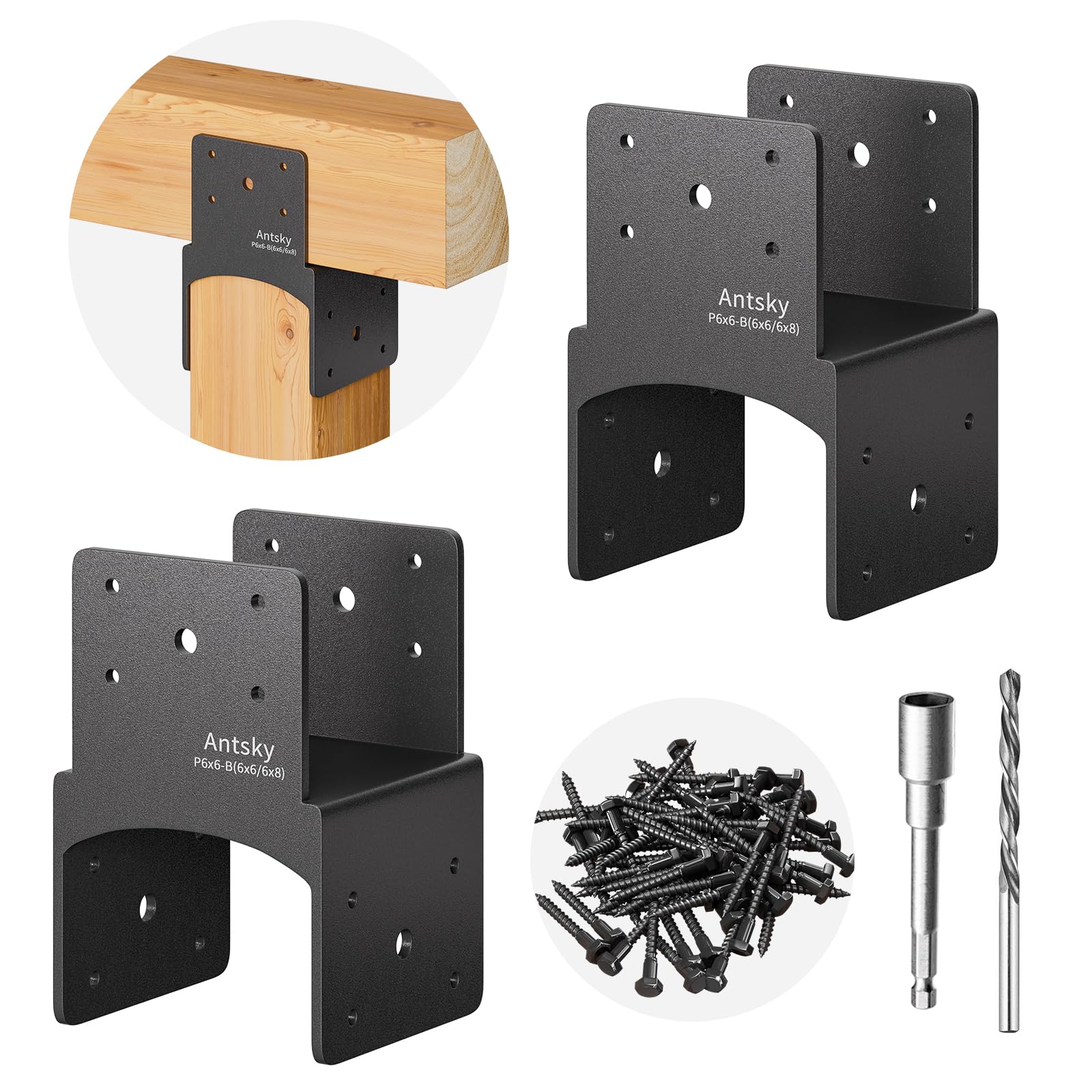 Antsky 2Pack 6x6 Post Anchor Connector , Stainless Steel Post Caps Tie Bracket for 6x6 and 6x8 Wood Posts, Beam Anchor Connector, Post Base Bracket