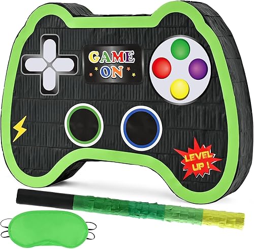 WERNNSAI - Piñata de controlador de videojuegos, suministros para fiestas, paquete con venda y bate para niños, temática de juegos, fiesta de