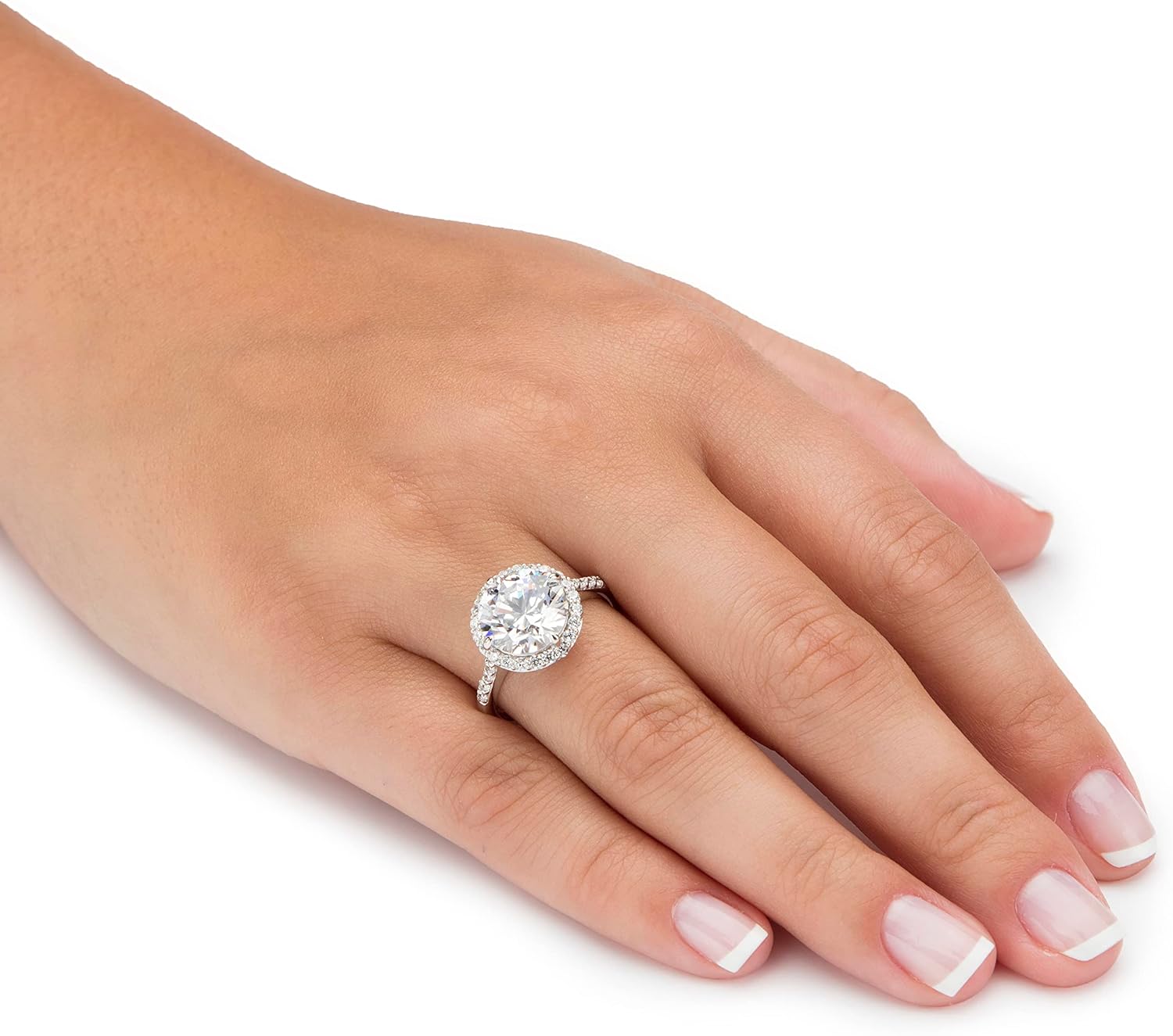 PalmBeach 10K White Gold Round Cubic Zirconia Halo Engagement Ring Sizes 6-10