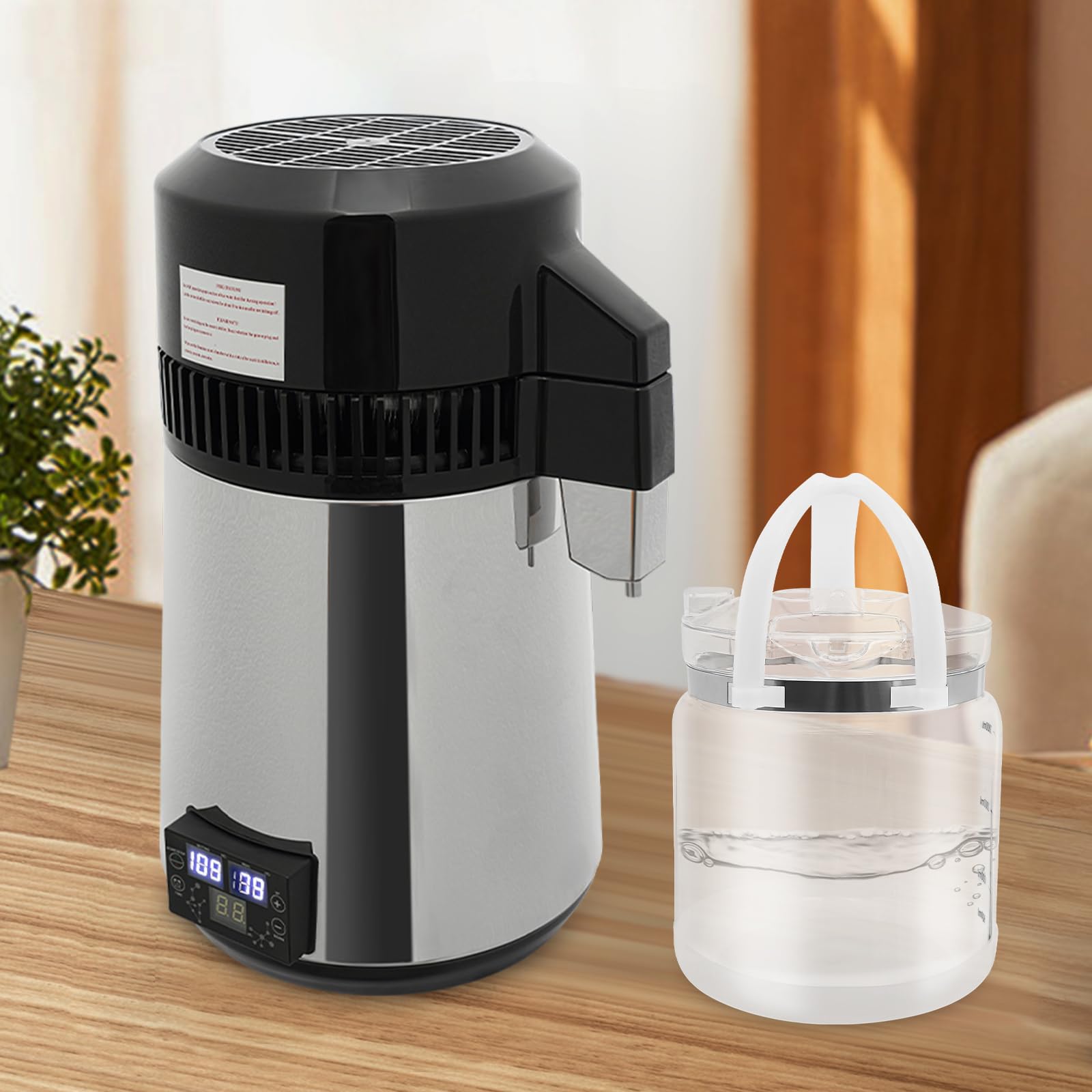 800W Máquina de tratamiento de agua, agua destilada, máquina de agua pura destilador de acero inoxidable con apagado automático, protección contra sobrecalentamiento, flujo de producción 37,2 oz/h
