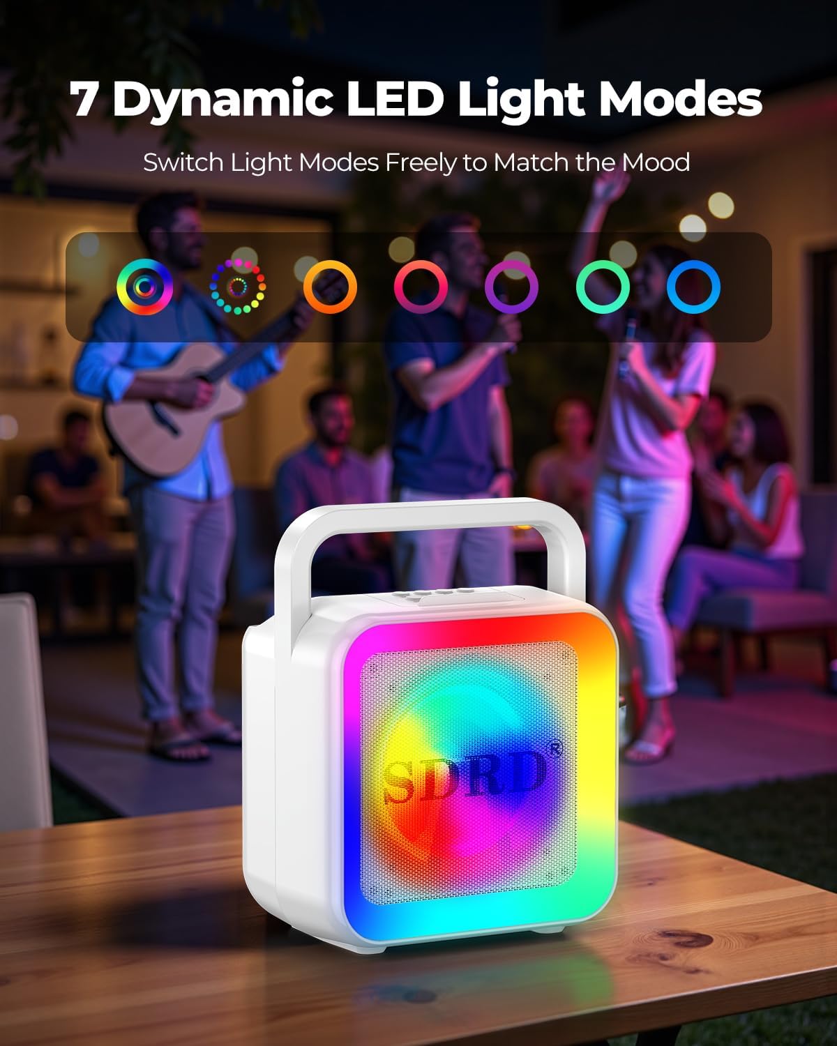 Karaoke Machine for Adults, SD-516 Bluetooth Karaoke Speaker with 2 Microphones, Home Party Speaker with DJ Light for Outdoor, Events, Gathering, PA System, Support USB/AUX - White - Image 6