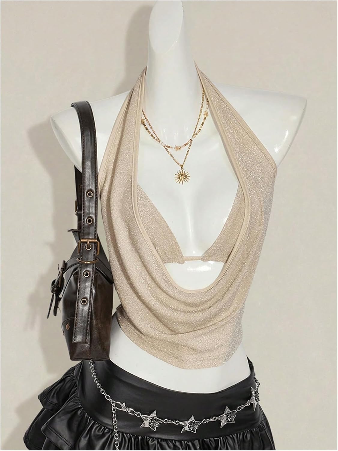 SweatyRocks Women's Sexy Y2k Glitter Halter Crop Tops Low Cut Going Out Top with Rave Micro Crop 2 Piece Outfits - Image 5