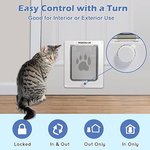 Miniatura 2 de Wordcam Puerta para gatos extragrande, puerta para gatos para puertas interiores y exteriores, puerta para mascotas con bloqueo de 4 vías para gatos