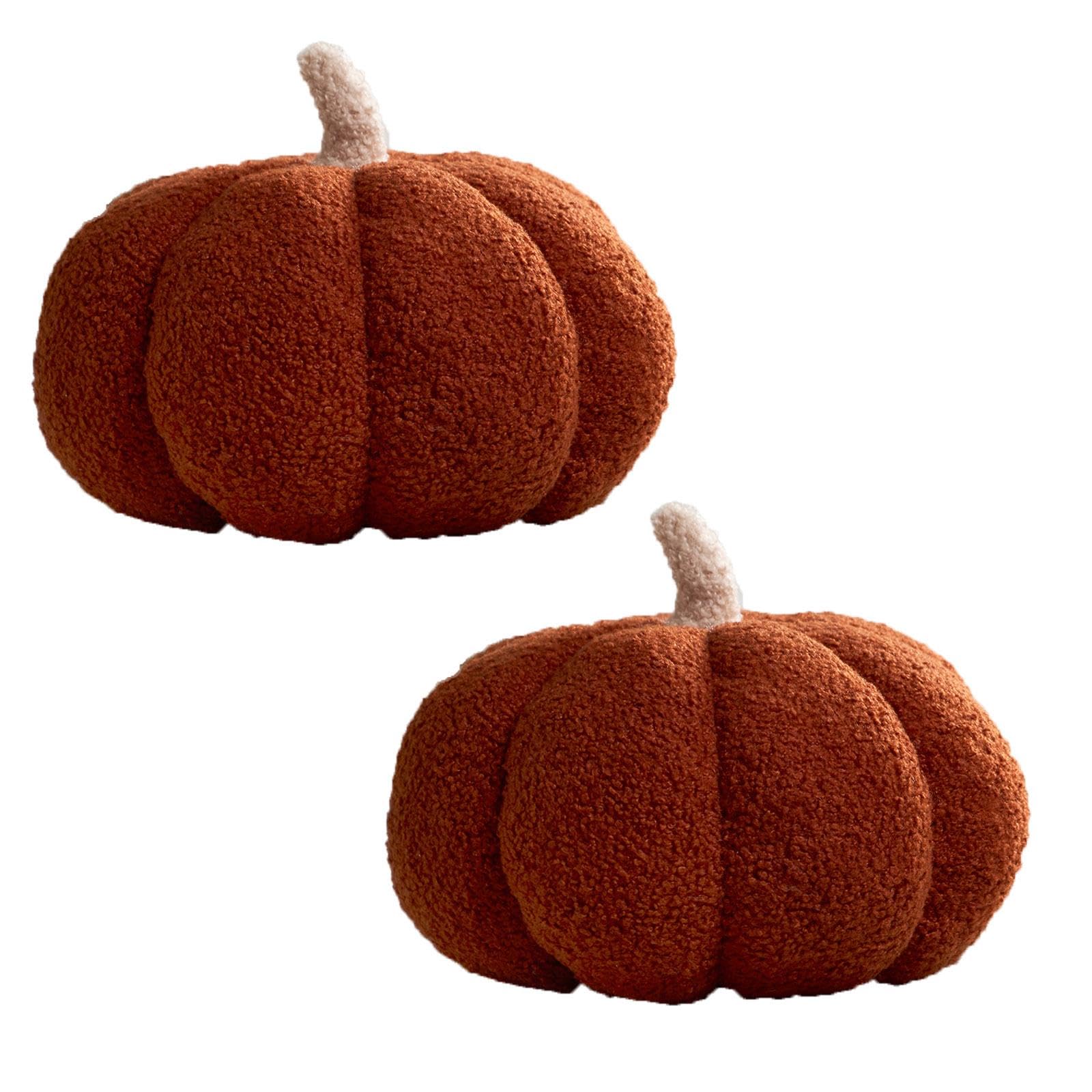 OHS Pumpkin Pillow Set of 2, Halloween Decorations Super Soft Plush Boucle Pumpkin Cushion Autumn Home Decor Living Room Kitchen Sofa Throw Pillow - Orange, 25 x 25cm