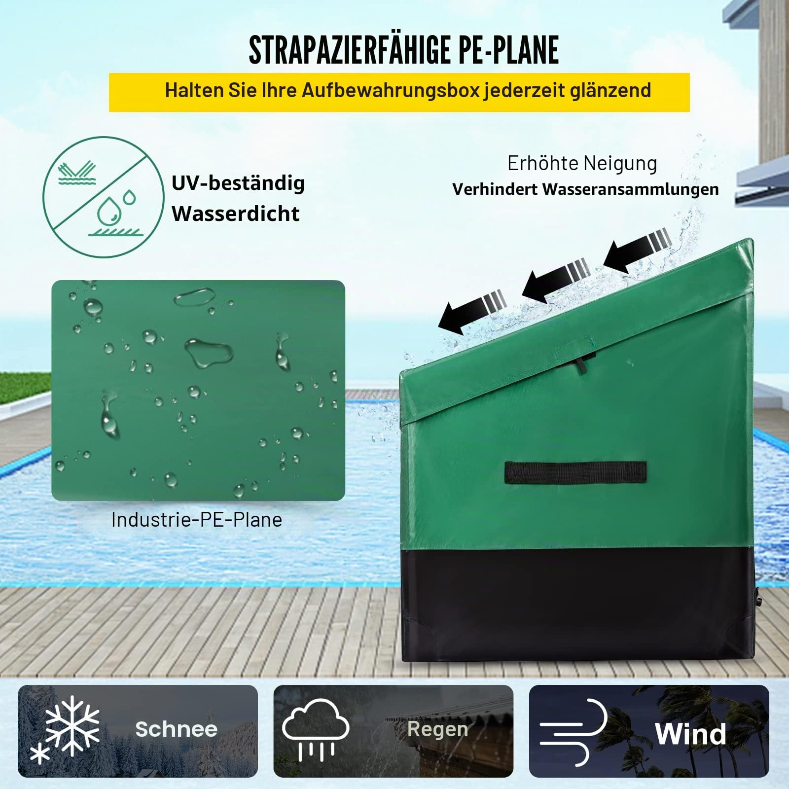 VEVOR 660L Auflagenbox Außenbereich 155x63x75cm Gartenbox aus PE-Plane auf industriellem Niveau Wasserdicht Luftdurchlässig Aufbewahrungsbox Truhe Gartenbox, Grün & Schwarz