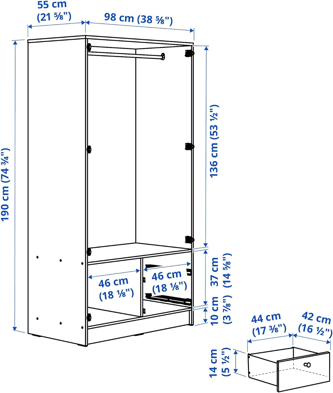 VILHATTEN Wardrobe with 2 doors and 2 drawers, oak effect