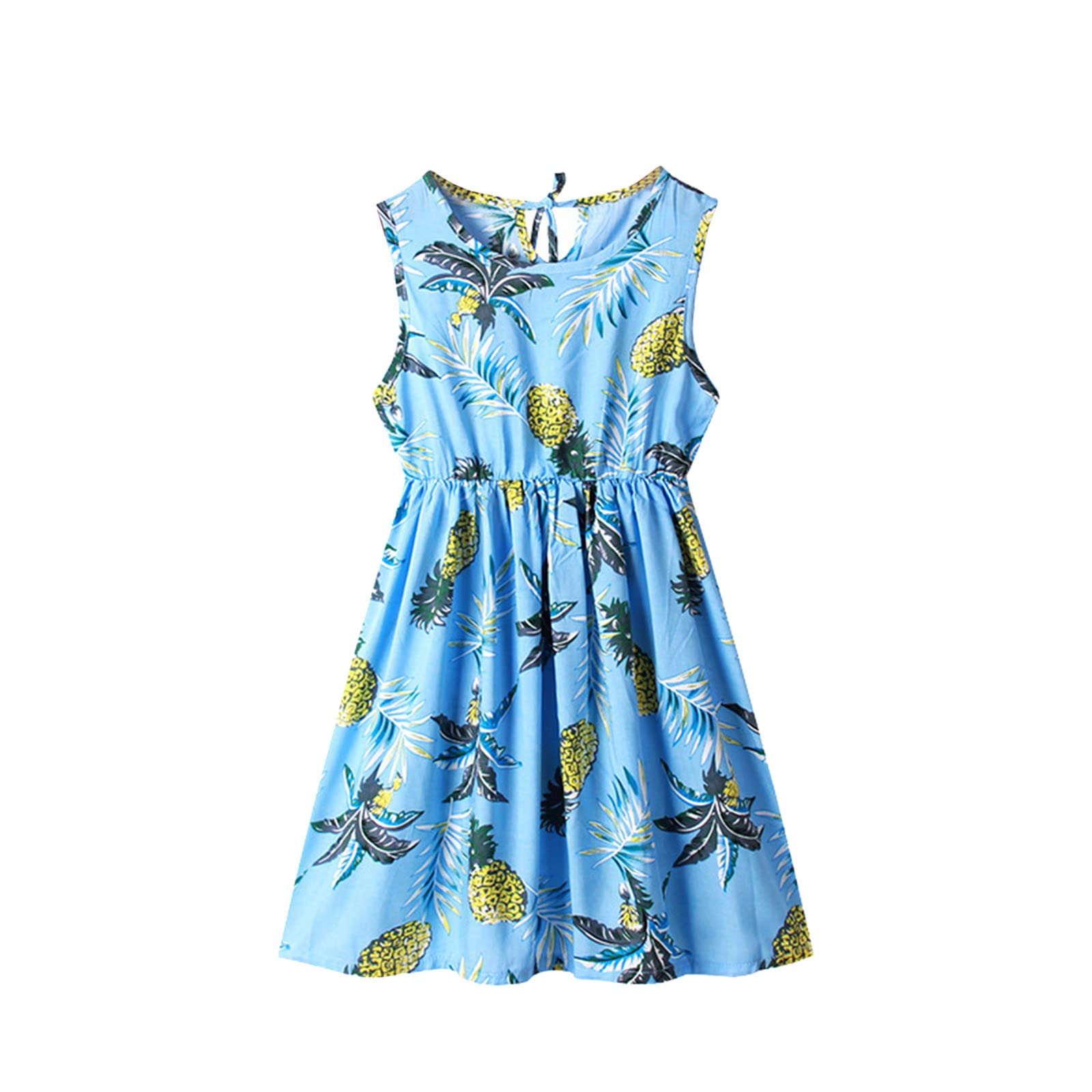 Generic 2024 - Vestido de verano para niñas pequeñas, cuello redondo, sin mangas, casual, playa, estampado floral, vestido de fiesta para niños