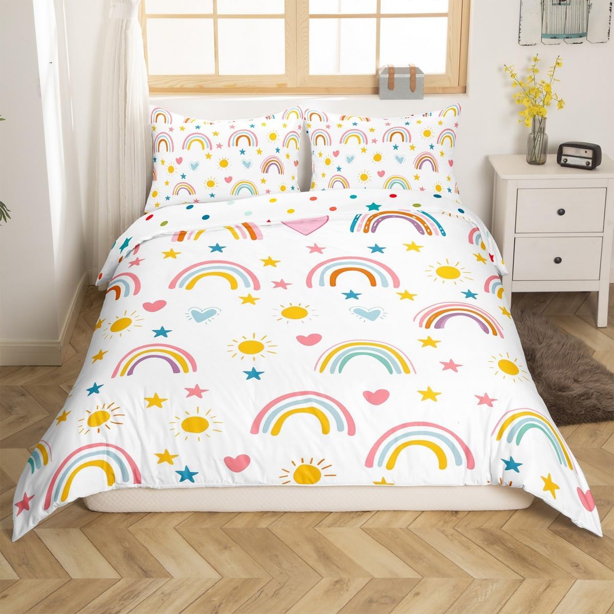 jejeloiu Kids Colorful Rainbow Bedding Set Toddler Size, Stripes Duvet Cover Boys Girls Multicolor Comforter Cover Teens Bedroom Decor with 1 Pillow Case (No Comforter)