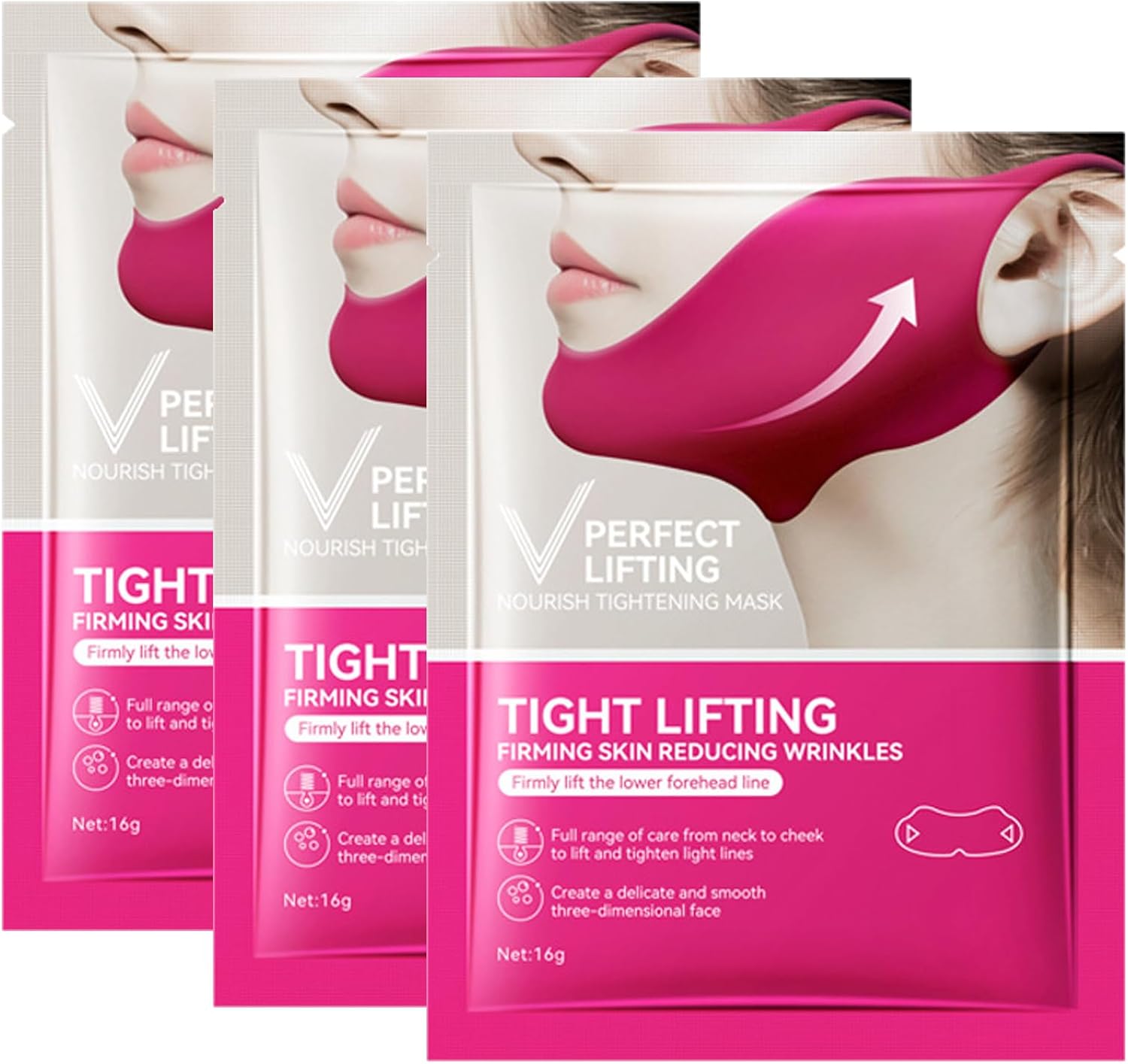 Collagen Face Masks Face Lift Tape V-Line Collagen Face Mask for Lifting Double Chin & Defining Jawline Firming & Tightening Skin- 3pcs